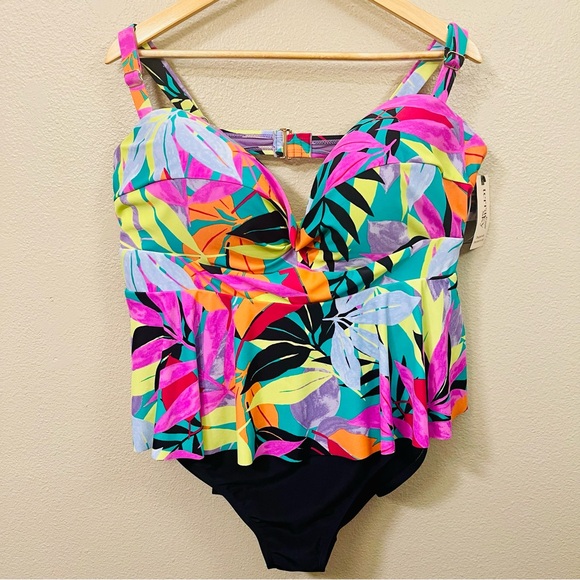 Sky Other - NEW WT Terra Sky Colorful Peplum Swim Suit Wide Straps Poolside Beach Plus Sz 3X